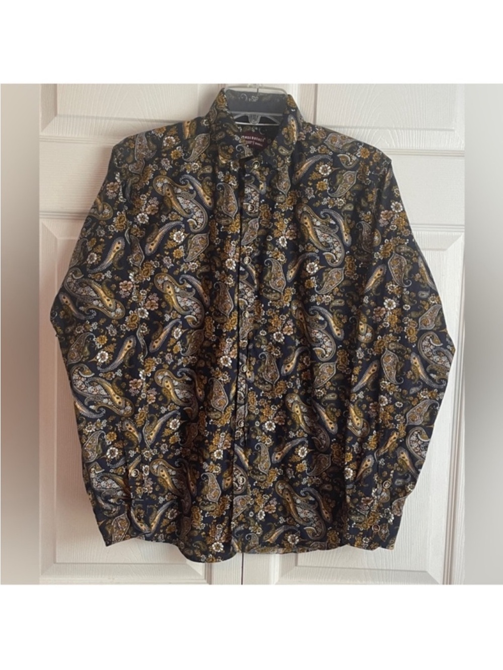 Consequence Men’s Navy Blue Paisley Print Long Sleeve Button Up Shirt Size Small